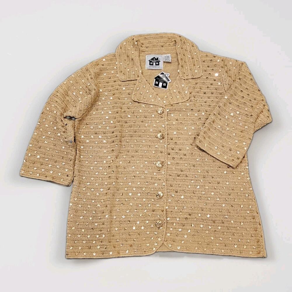 Storybook Knits S Cardigan Sweater Gold Yellow Tones Sequin NWT Small